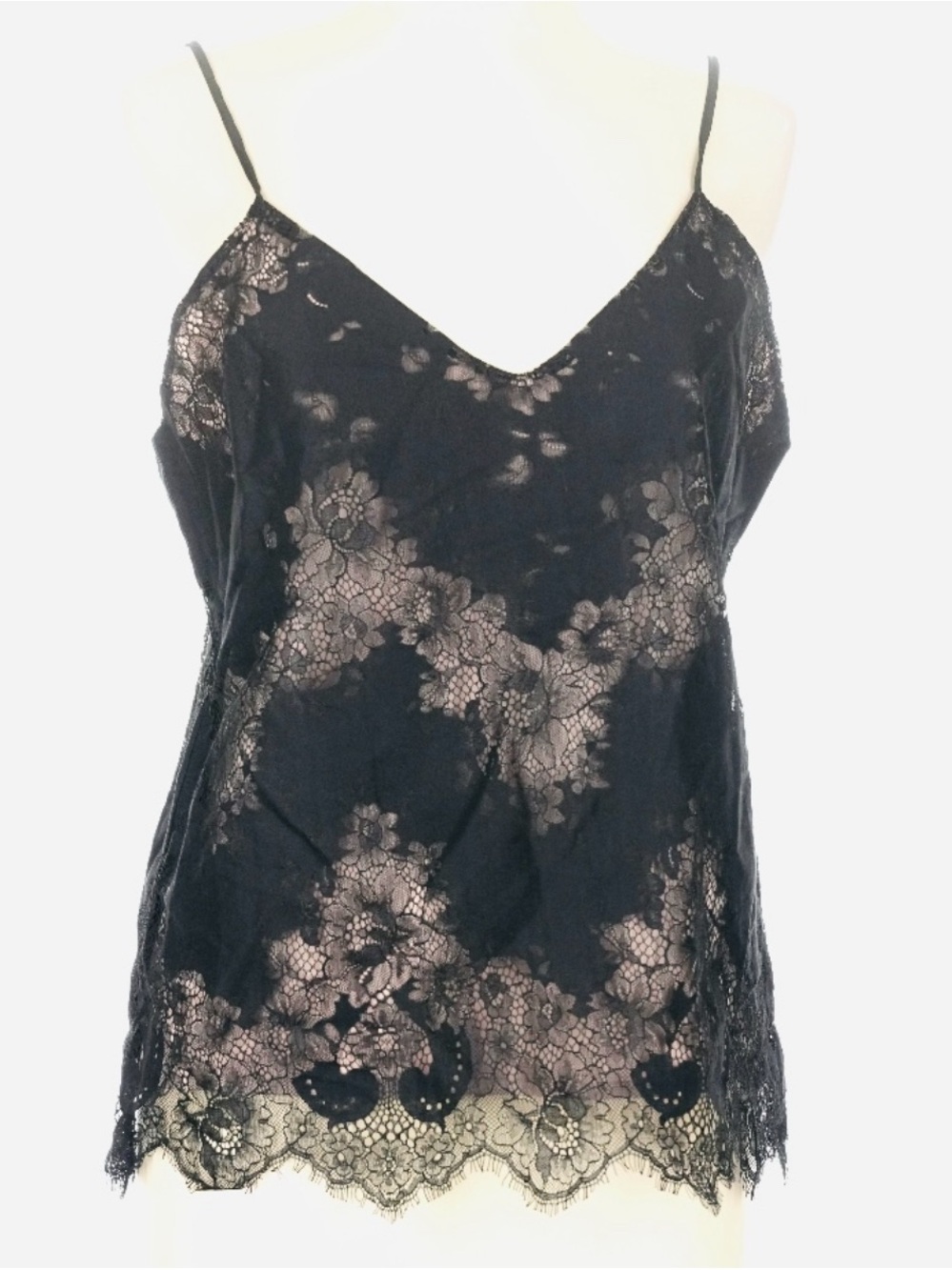 Gold Hawk Black Lace Cami NWT Size L Sheer Floral Silk Trim Slip Top
